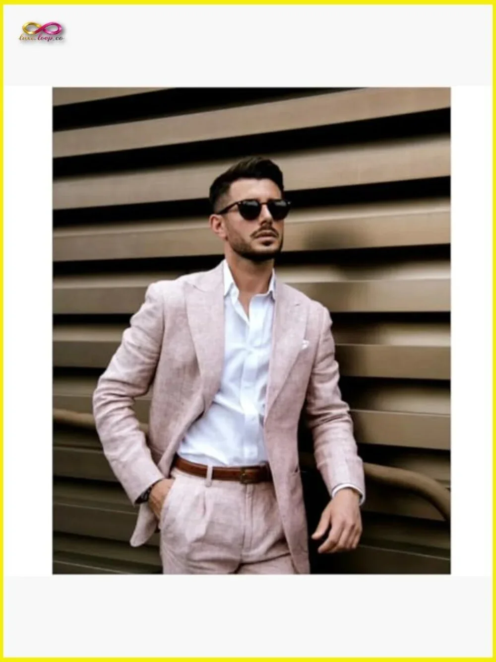 Linen Suit Set Classic Fit Peak Lapel Blazer Pants Summer Wedding Elegant